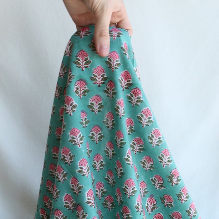 SonaB - Tissu indien en coton imprimé main Hand Block vert menthe