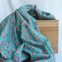 SonaB - Tissu indien en coton imprimé main Hand Block vert menthe