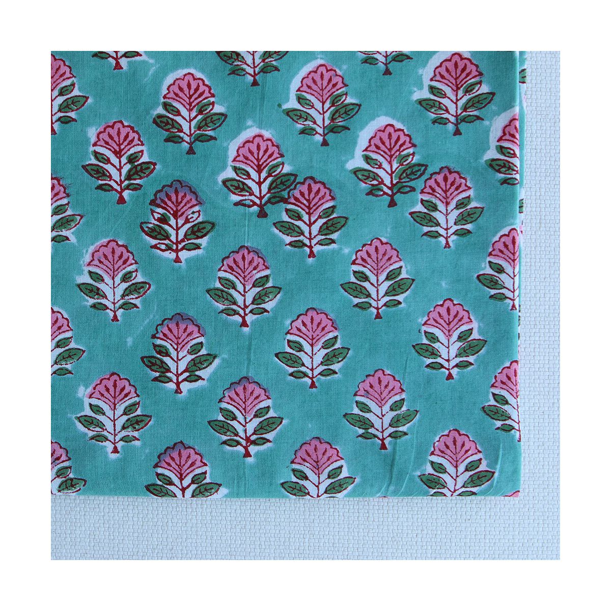 SonaB - Tissu indien en coton imprimé main Hand Block vert menthe