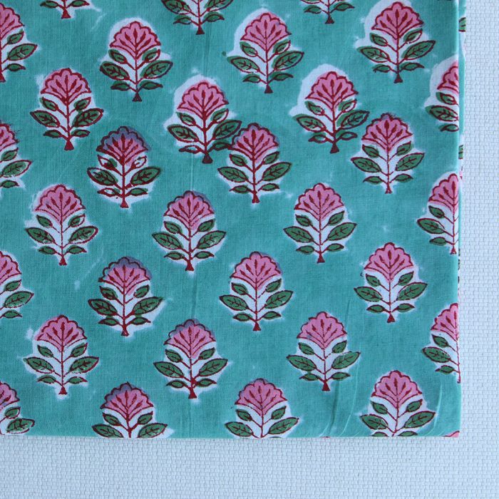 SonaB - Tissu indien en coton imprimé main Hand Block vert menthe