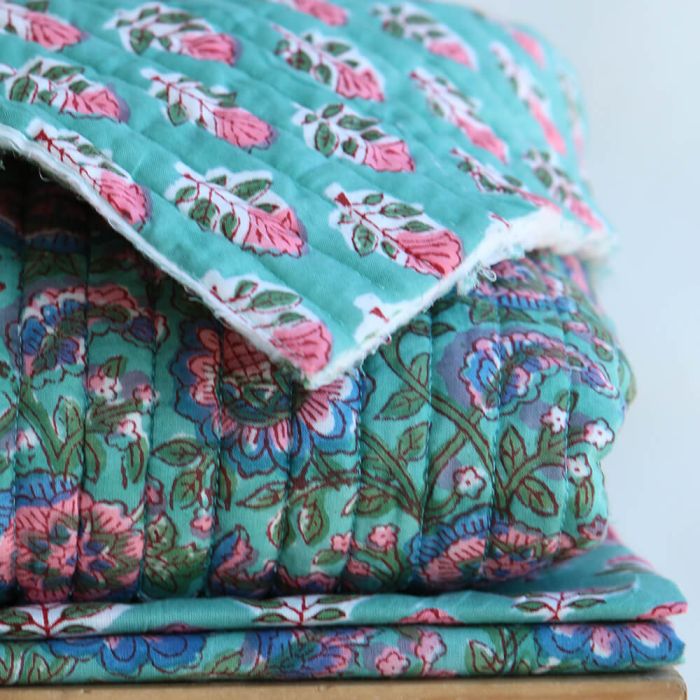 SonaB - Tissu indien en coton imprimé main Hand Block vert menthe