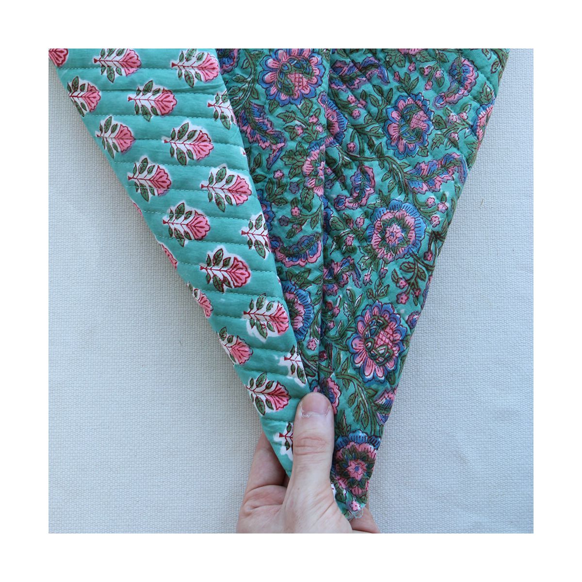 Sona - Tissu indien matelassé double face coton hand block largeur 100cm