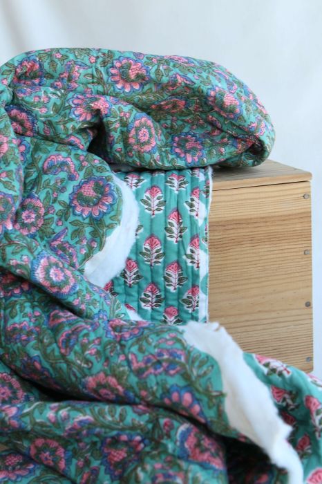 Sona - Tissu indien matelassé double face coton hand block largeur 100cm