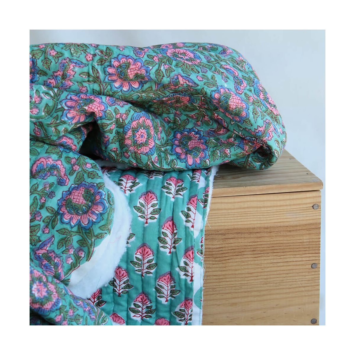 Sona - Tissu indien matelassé double face coton hand block largeur 100cm