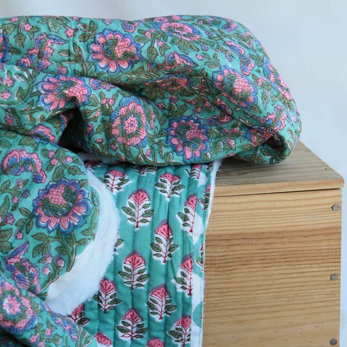 Sona - Tissu indien matelassé double face coton hand block largeur 100cm