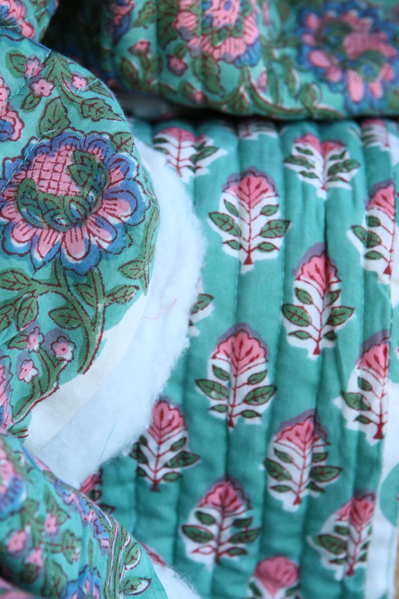 Sona - Tissu indien matelassé double face coton hand block largeur 100cm