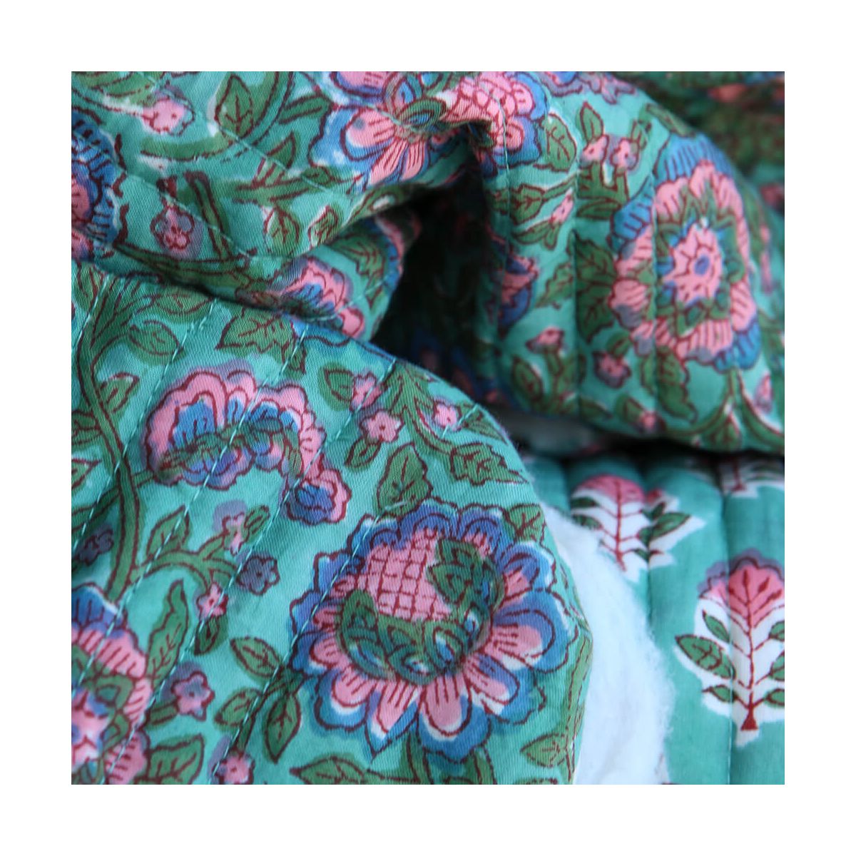 Sona - Tissu indien matelassé double face coton hand block largeur 100cm