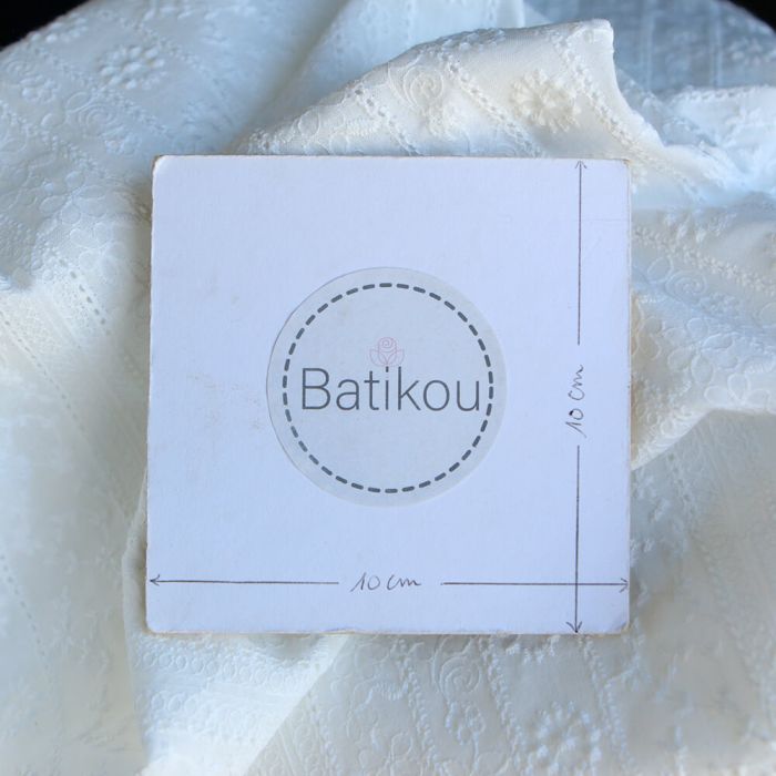 Lalie - Voile de coton blanc lait broderies bandes fleuries