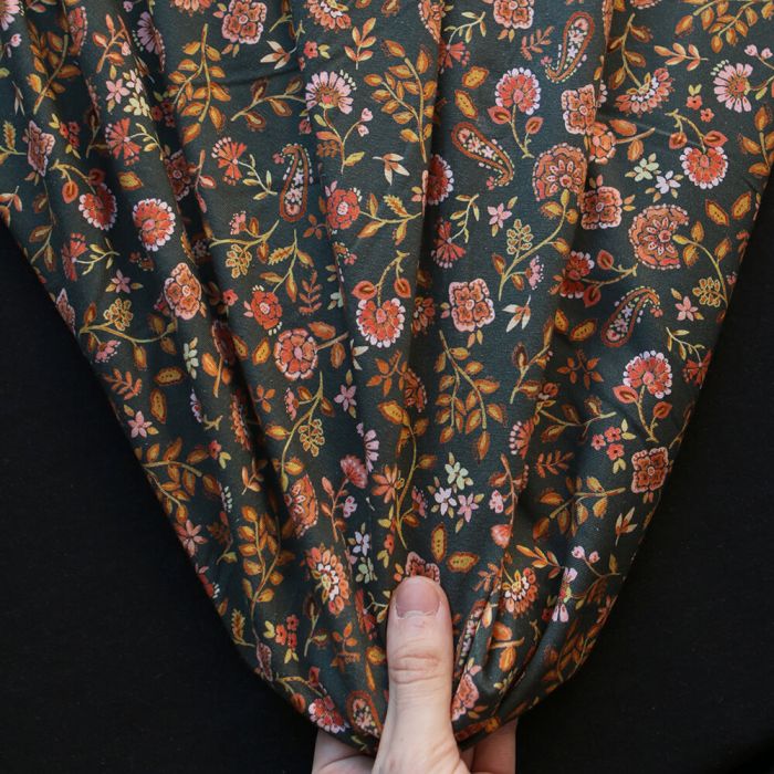 copie de Jersey de coton fond bleu nuit fleuri rose