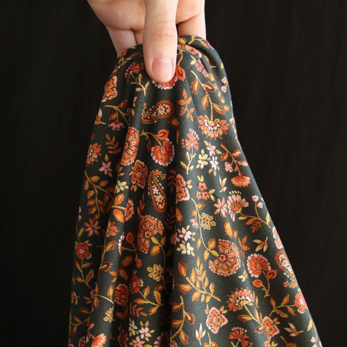 copie de Jersey de coton fond bleu nuit fleuri rose