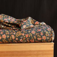 copie de Jersey de coton fond bleu nuit fleuri rose