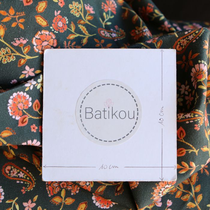 copie de Jersey de coton fond bleu nuit fleuri rose