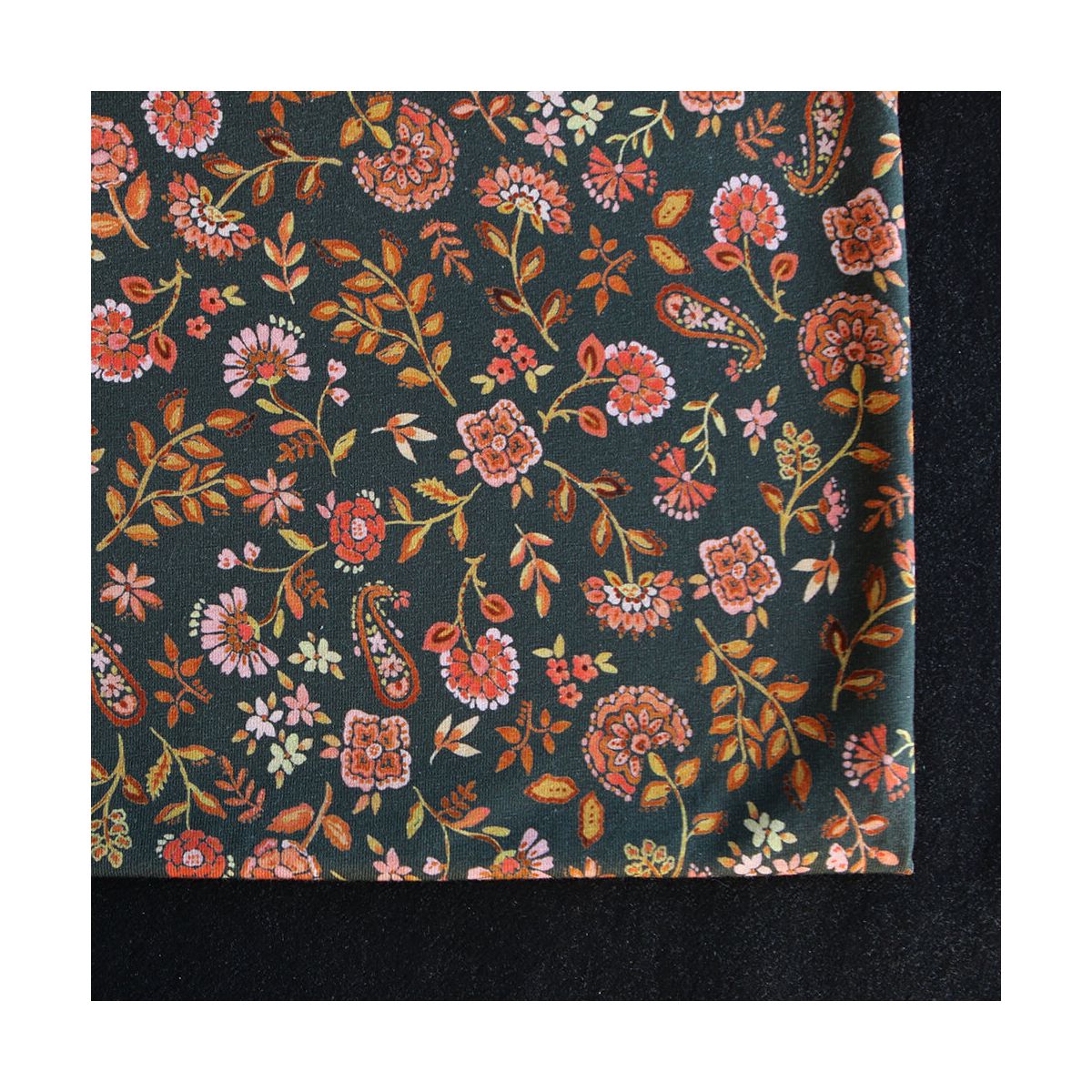 copie de Jersey de coton fond bleu nuit fleuri rose