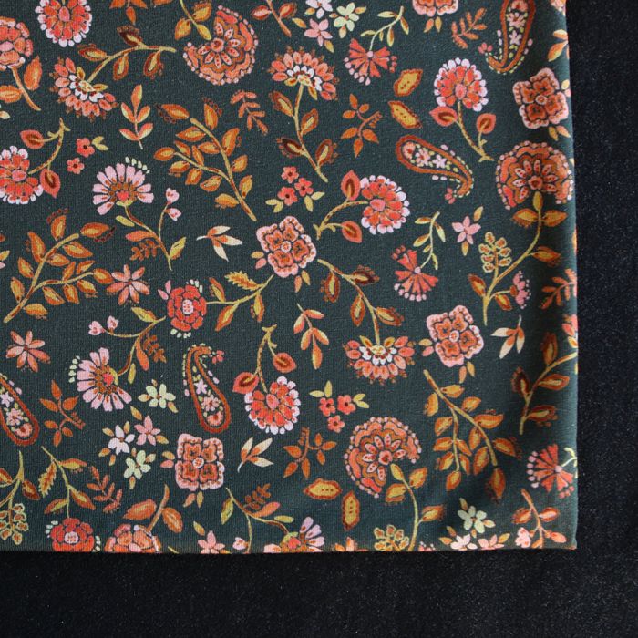 copie de Jersey de coton fond bleu nuit fleuri rose