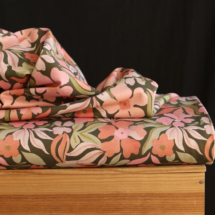 copie de Lea - Tissu sweat exclusif graou noir et châtaigne fond beige poudré