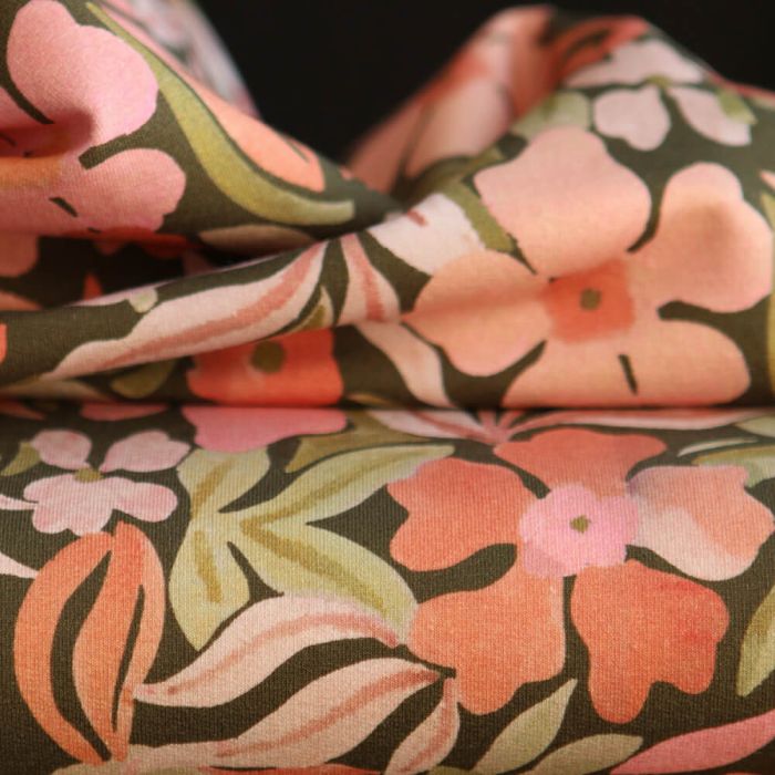 copie de Lea - Tissu sweat exclusif graou noir et châtaigne fond beige poudré