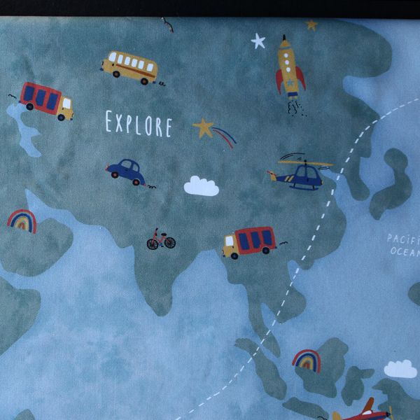 Popeline de coton imprimé planisphère ludique autour du monde