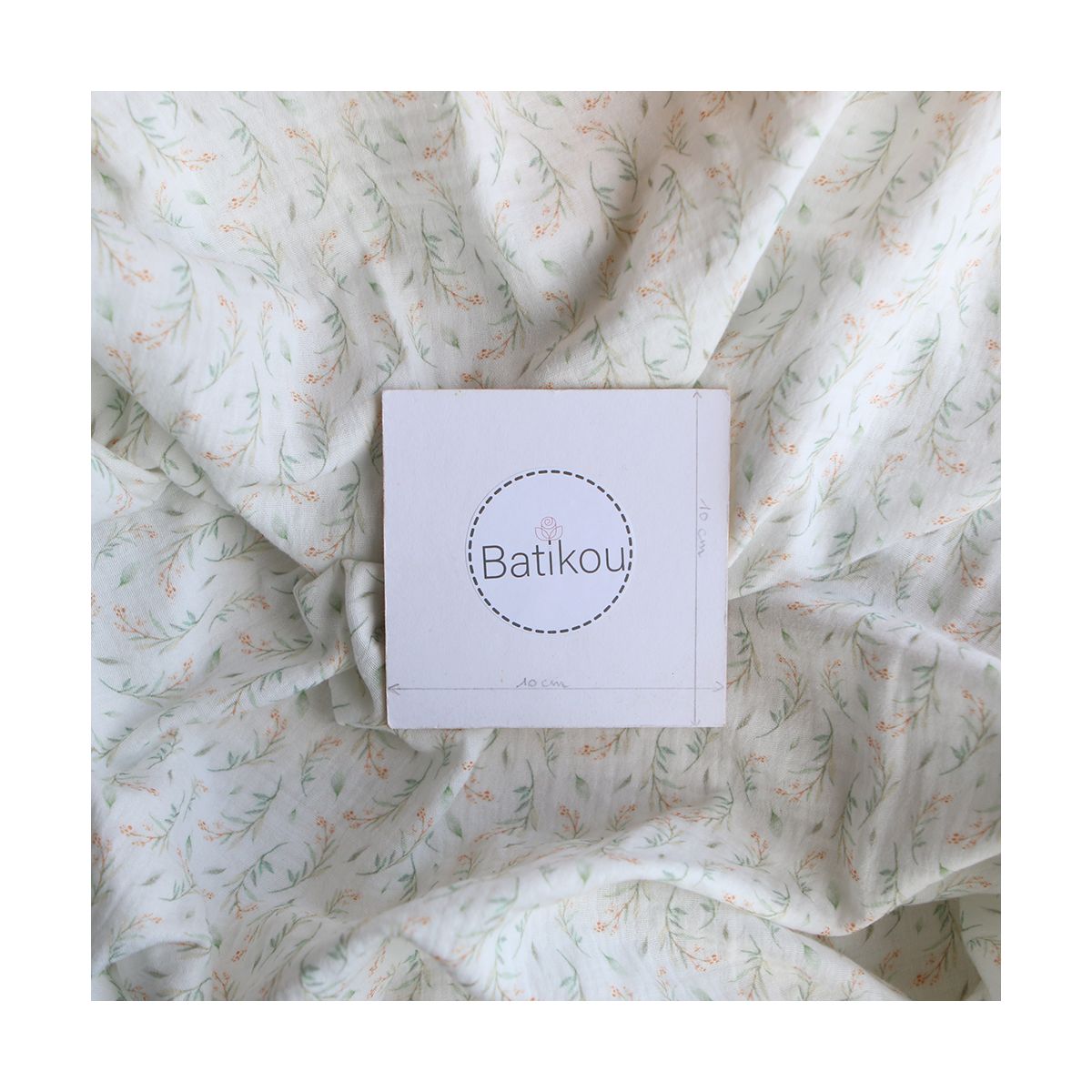 Clairière - Double gaze de coton fond blanc imprimé feuillage doux