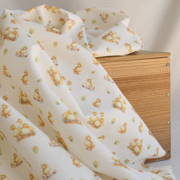 Gaston - Popeline douce coton organique fond écru imprimé canetons