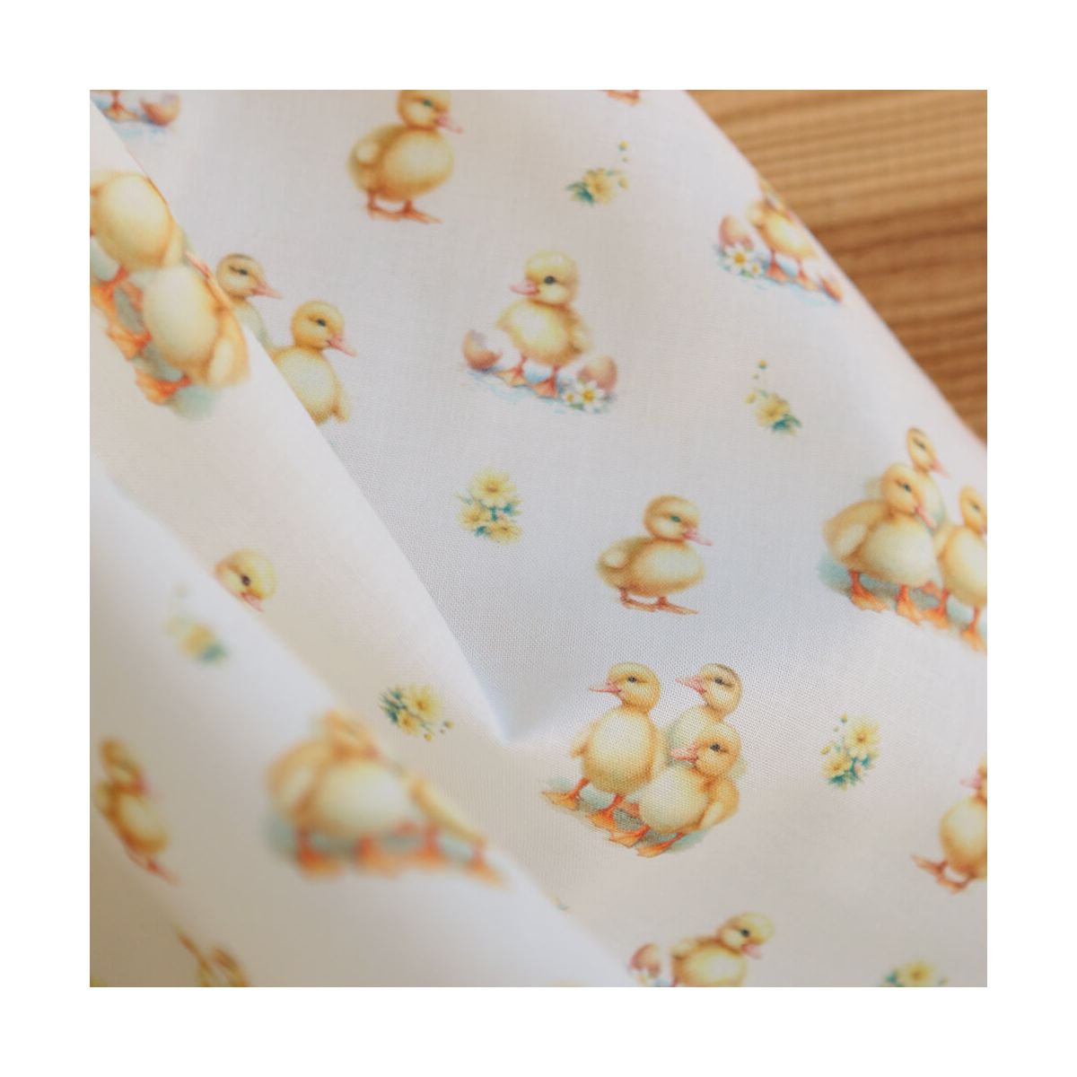 Gaston - Popeline douce coton organique fond écru imprimé canetons