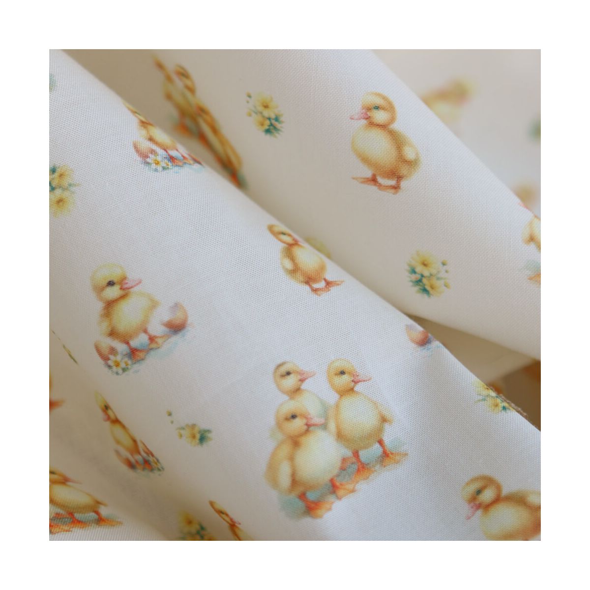 Gaston - Popeline douce coton organique fond écru imprimé canetons