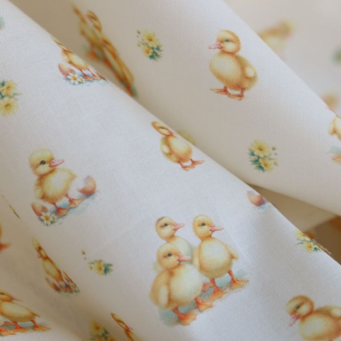 Gaston - Popeline douce coton organique fond écru imprimé canetons