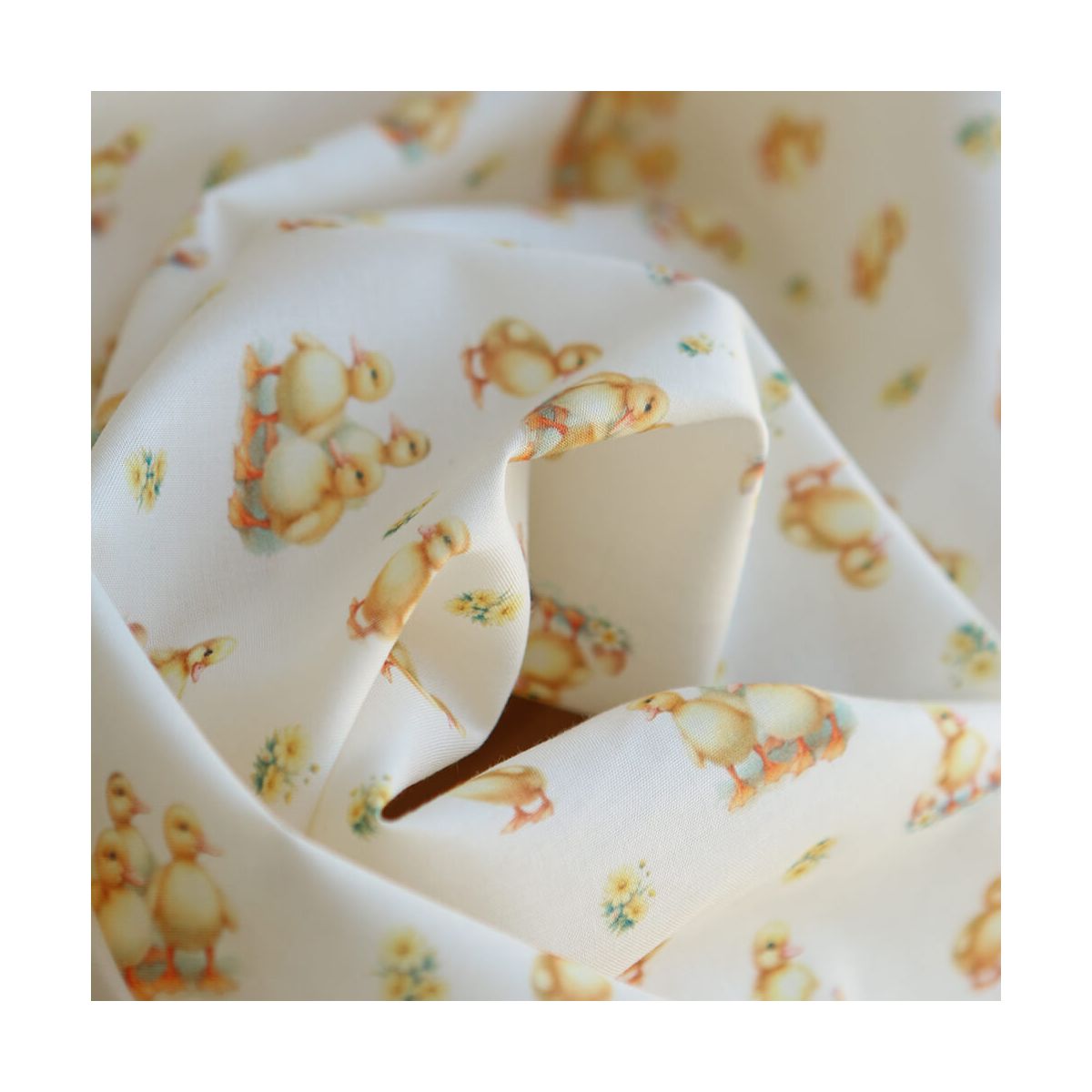 Gaston - Popeline douce coton organique fond écru imprimé canetons