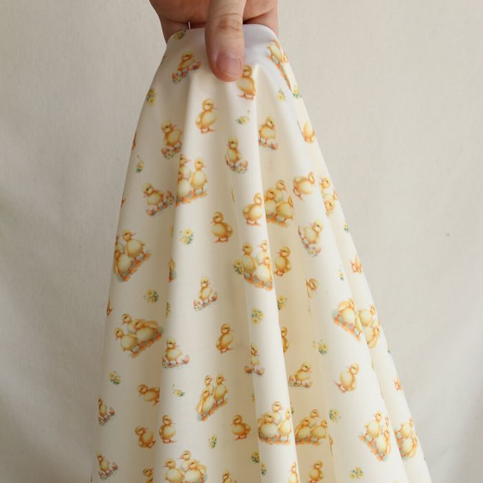 Gaston - Popeline douce coton organique fond écru imprimé canetons