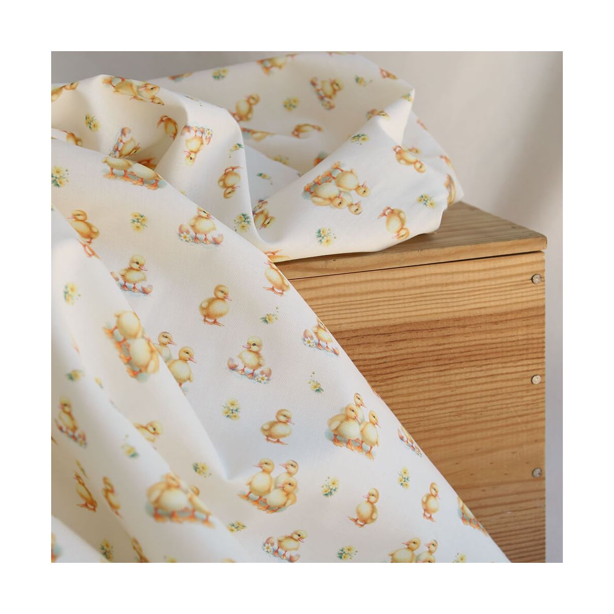 Gaston - Popeline douce coton organique fond écru imprimé canetons