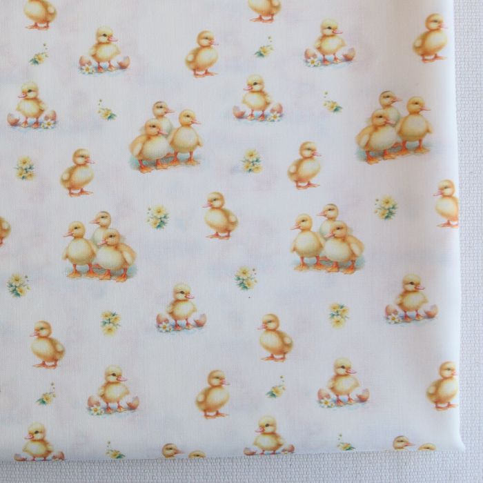 Gaston - Popeline douce coton organique fond écru imprimé canetons