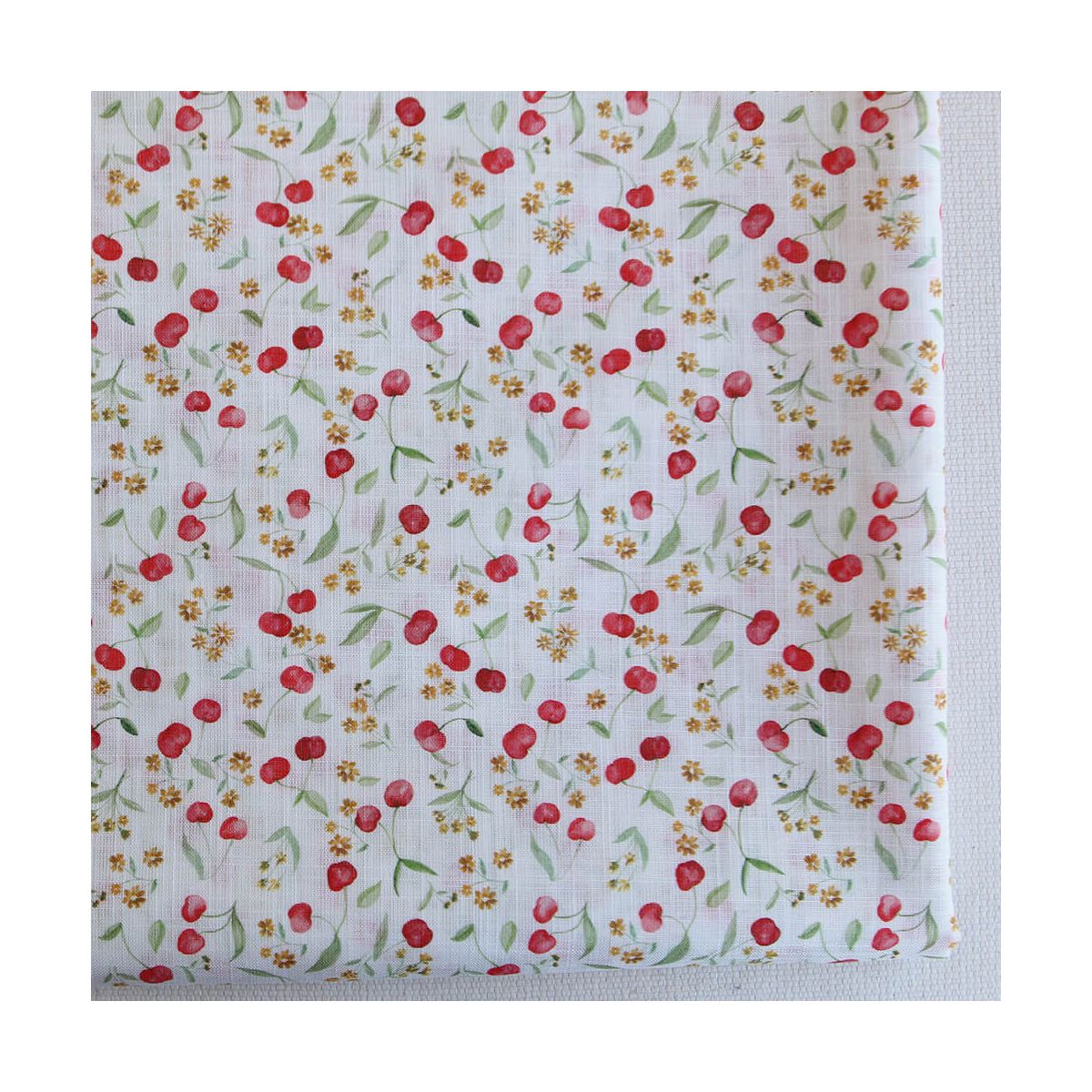 Cerisa - Popeline de coton BIO flamée / rustique motif cerise