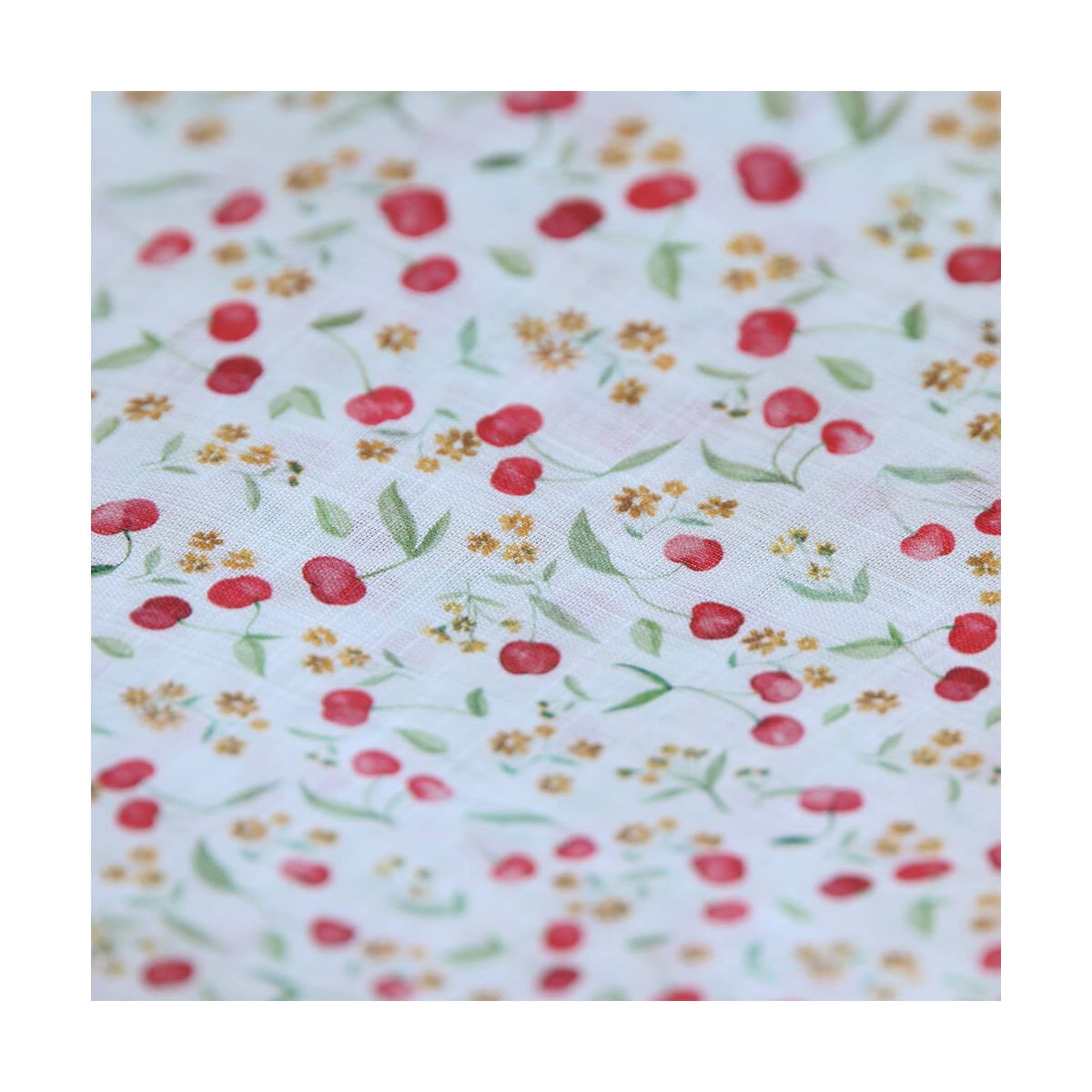 Cerisa - Popeline de coton BIO flamée / rustique motif cerise