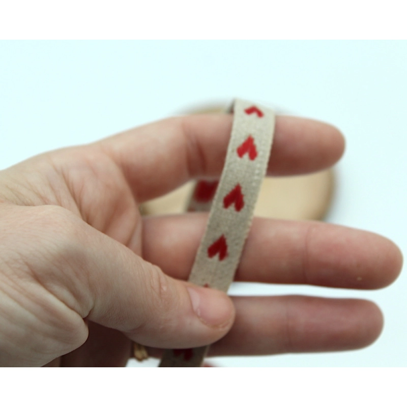 Ruban lin coeurs rouges 11mm x1m