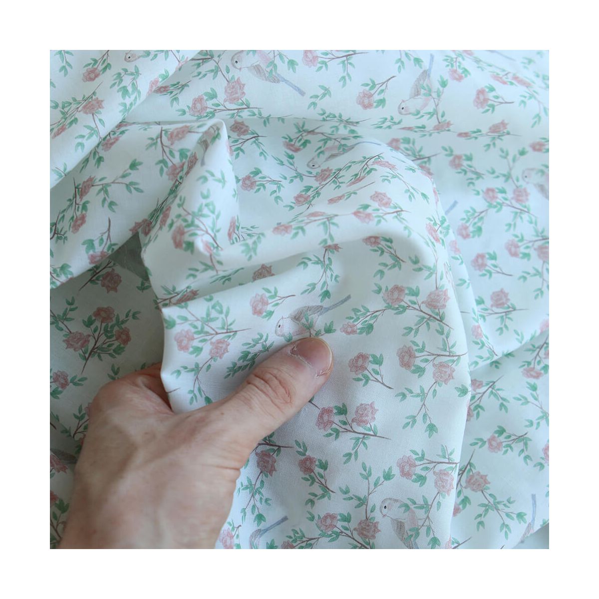 Azura - Batiste de coton douce à imprimé fleuri & oiseaux