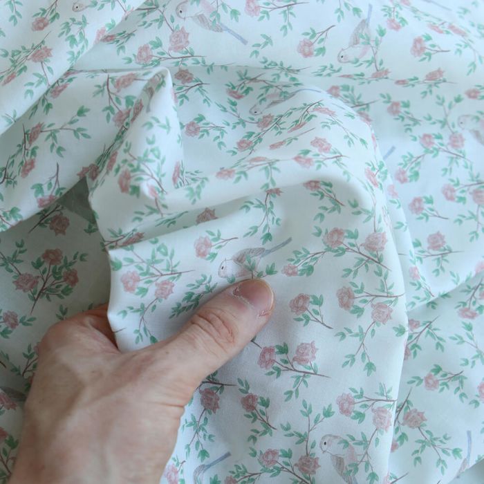 Azura - Batiste de coton douce à imprimé fleuri & oiseaux