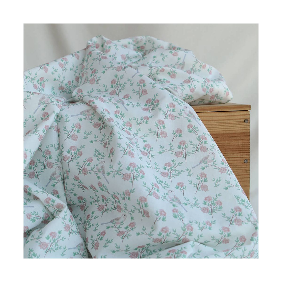 Azura - Batiste de coton douce à imprimé fleuri & oiseaux