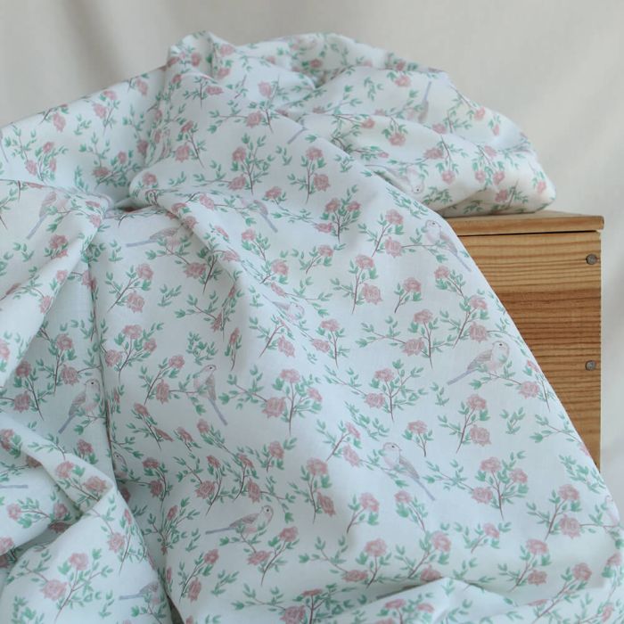 Azura - Batiste de coton douce à imprimé fleuri & oiseaux