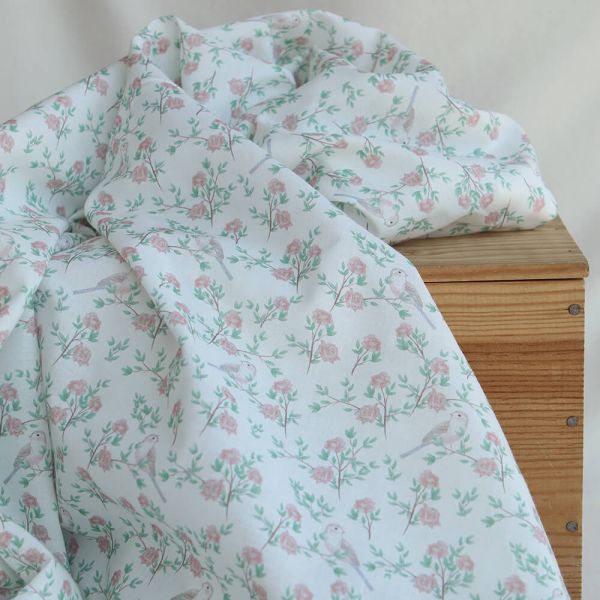 Azura - Batiste de coton douce à imprimé fleuri & oiseaux