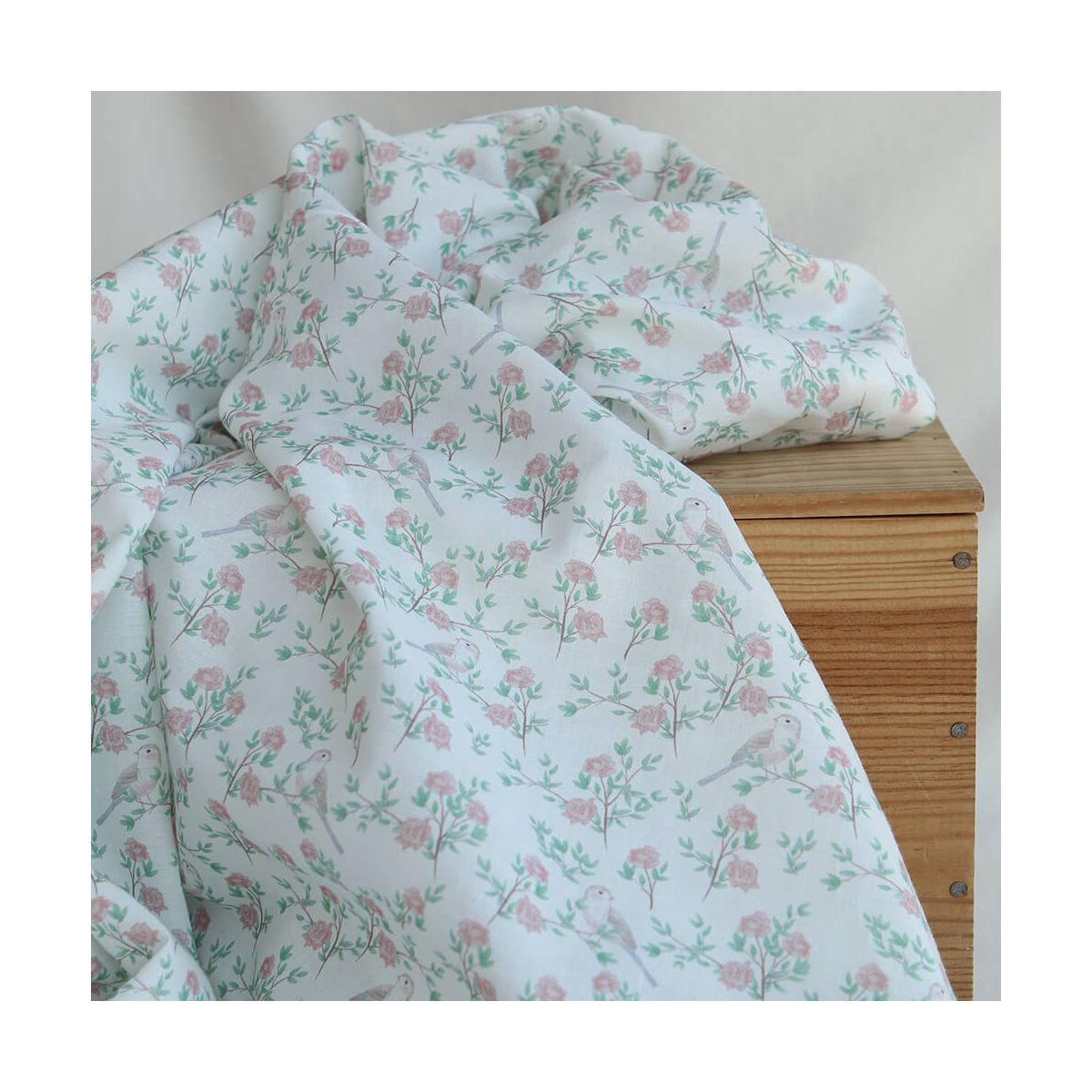 Azura - Batiste de coton douce à imprimé fleuri & oiseaux