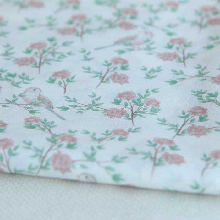 Azura - Batiste de coton douce à imprimé fleuri & oiseaux