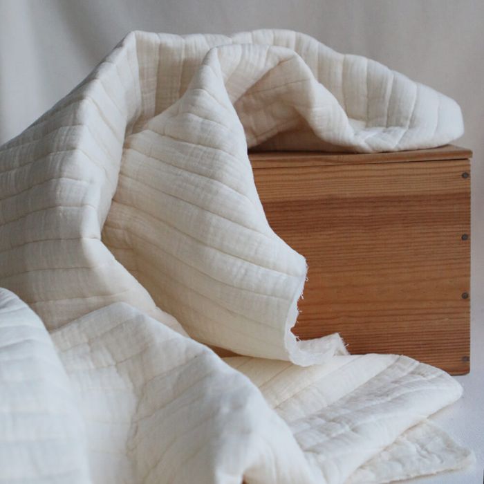 Tissu matelassé double gaze coton uni écru rayures