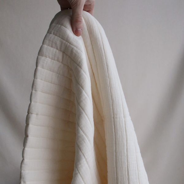 Tissu matelassé double gaze coton uni écru rayures 2
