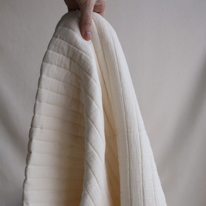 Tissu matelassé double gaze coton uni écru rayures