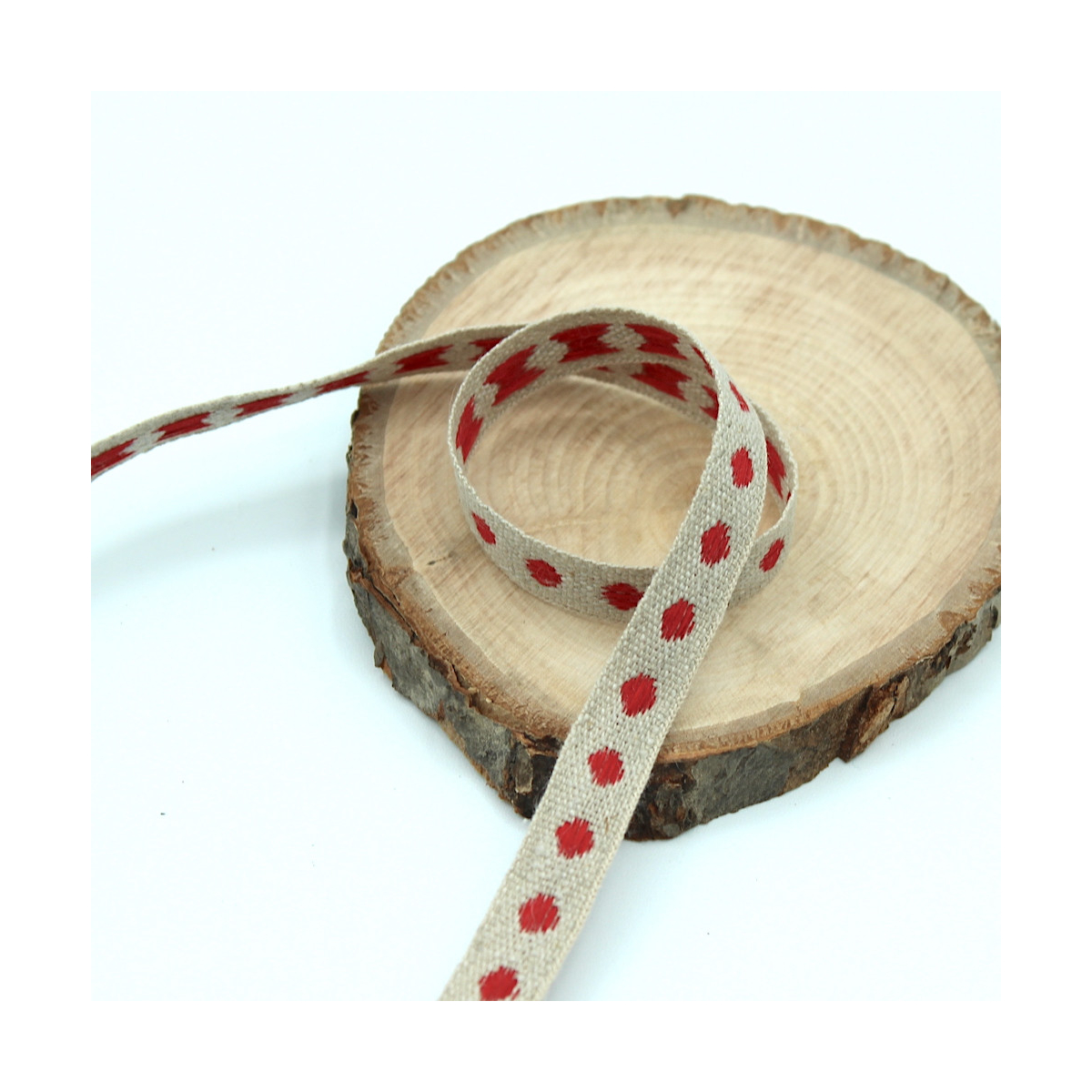 Ruban lin pois rouge 11mm x1m Ruban lin pois rouge 11mm x1m