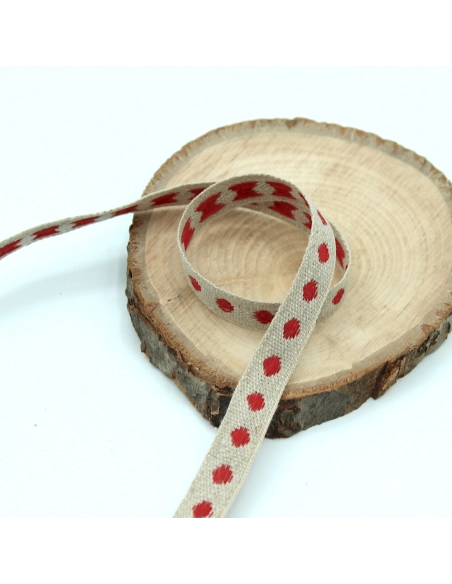 Ruban lin pois rouge 11mm x1m