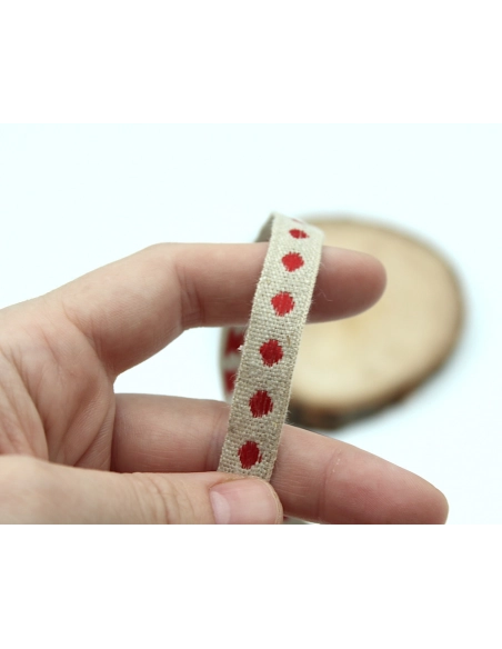 Ruban lin pois rouge 11mm x1m