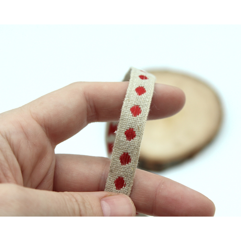 Ruban lin pois rouge 11mm x1m Ruban lin pois rouge 11mm x1m