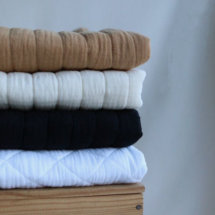 Tissu matelassé double gaze coton uni écru rayures