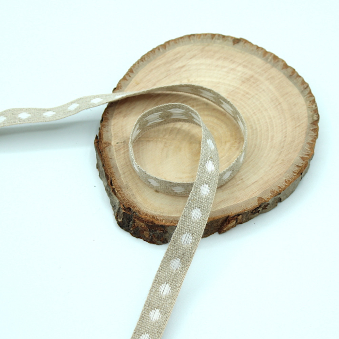 Ruban lin pois écru 11mm x1m