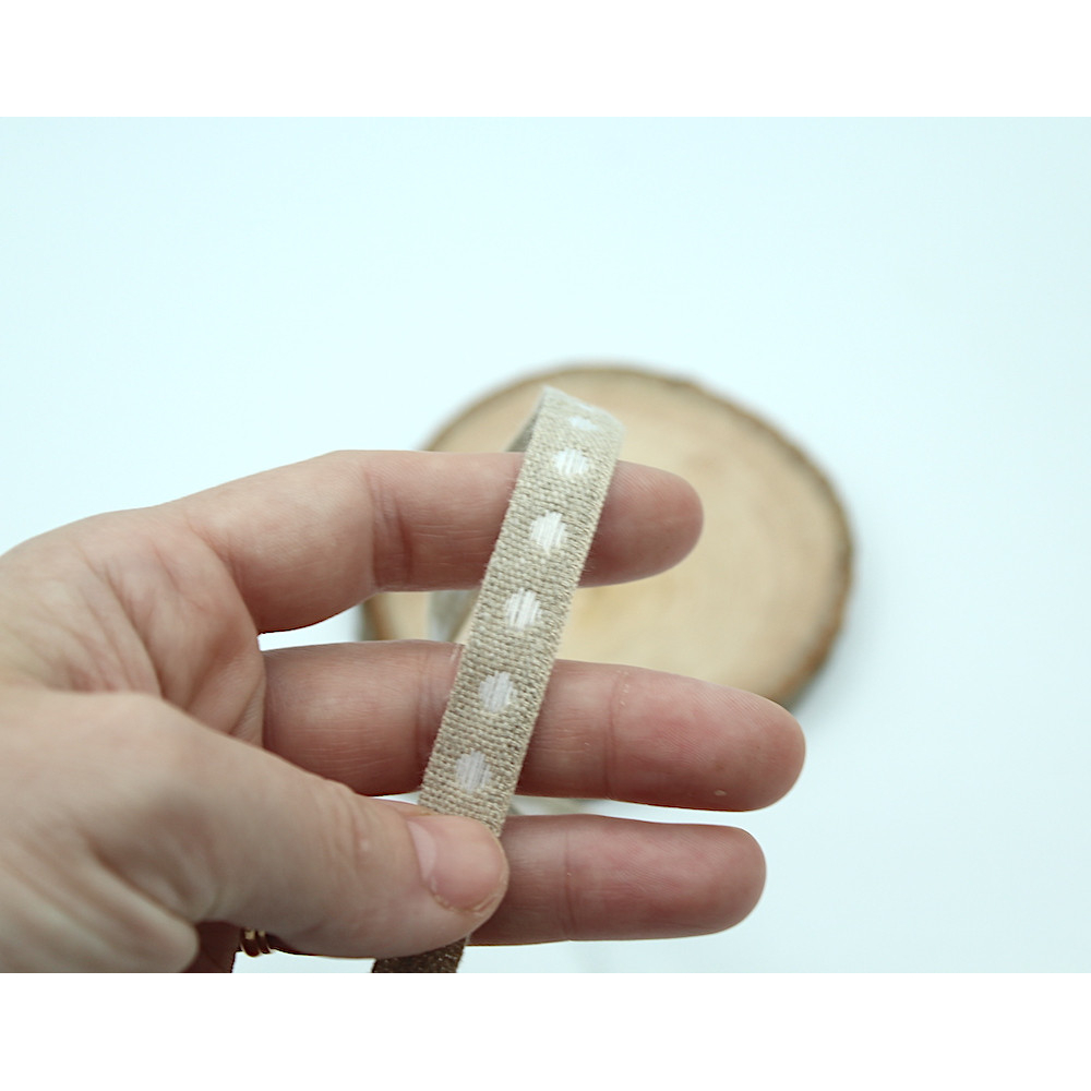 Ruban lin pois écru 11mm x1m